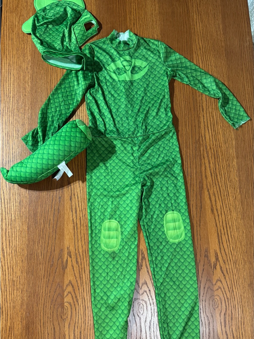 PJ Masks Gekko Costume Kids Size L 4-6 Green Jumpsuit Mask Tail Halloween
